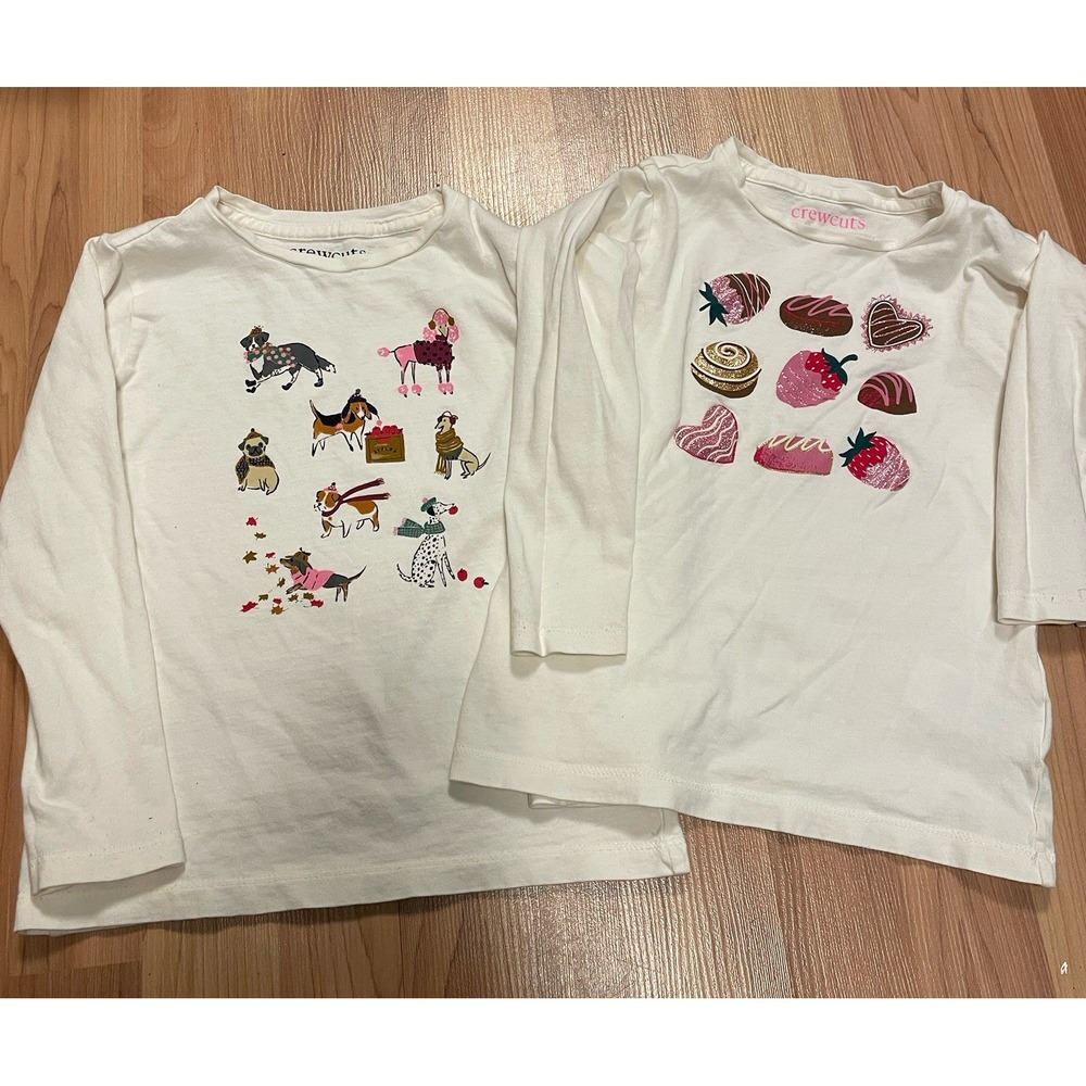 Lot Of 2 J Crew Crewcuts Girls Long Sleeve T Shirts Size XS 4-5‎ Dog Valentines